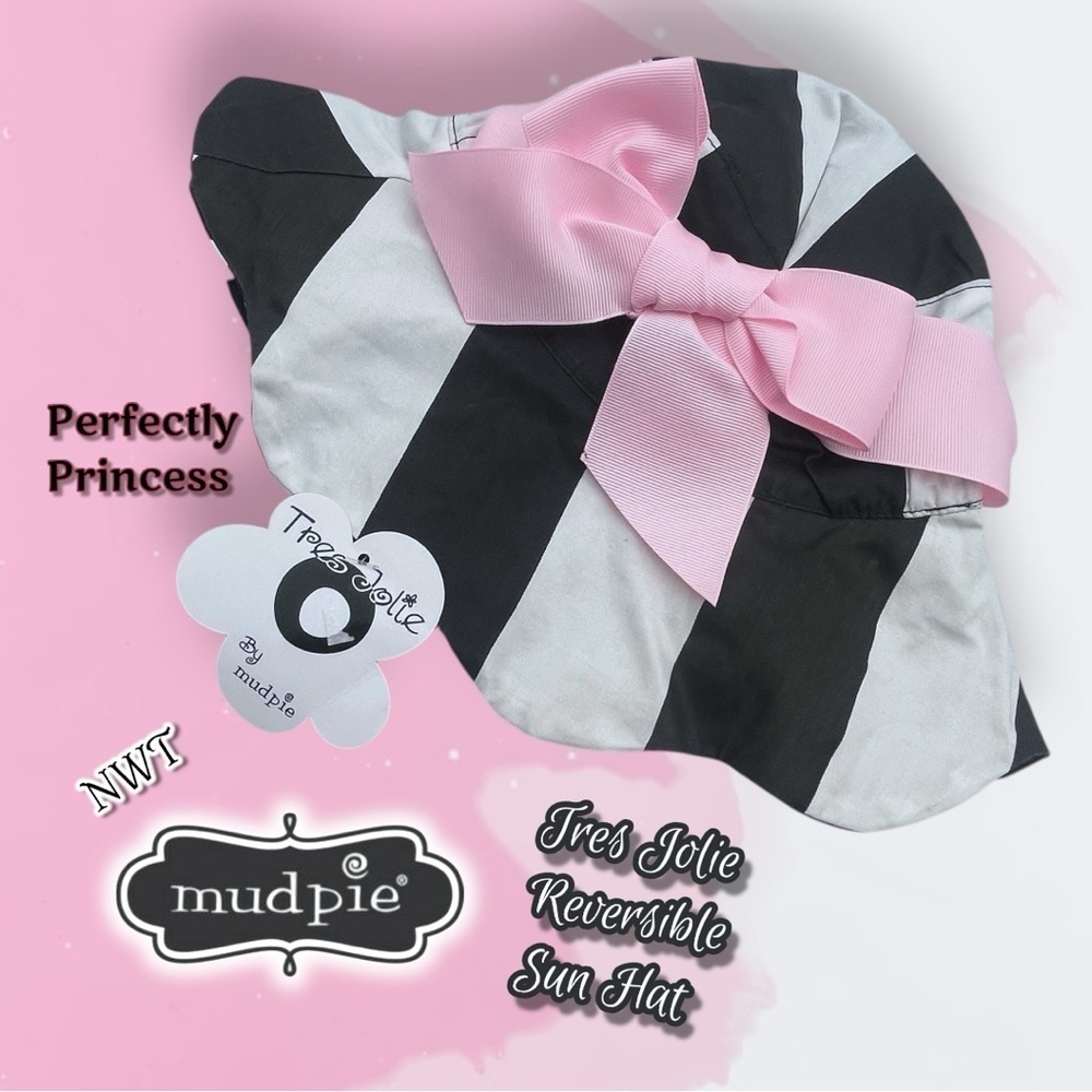 MudPie Tres Jolie NWT Perfectly Princess Reversible Striped Sun Hat 0-12 Months